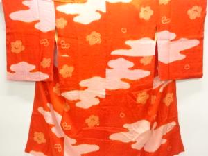 アンティーク　紋錦紗絞り雲に花模様長襦袢